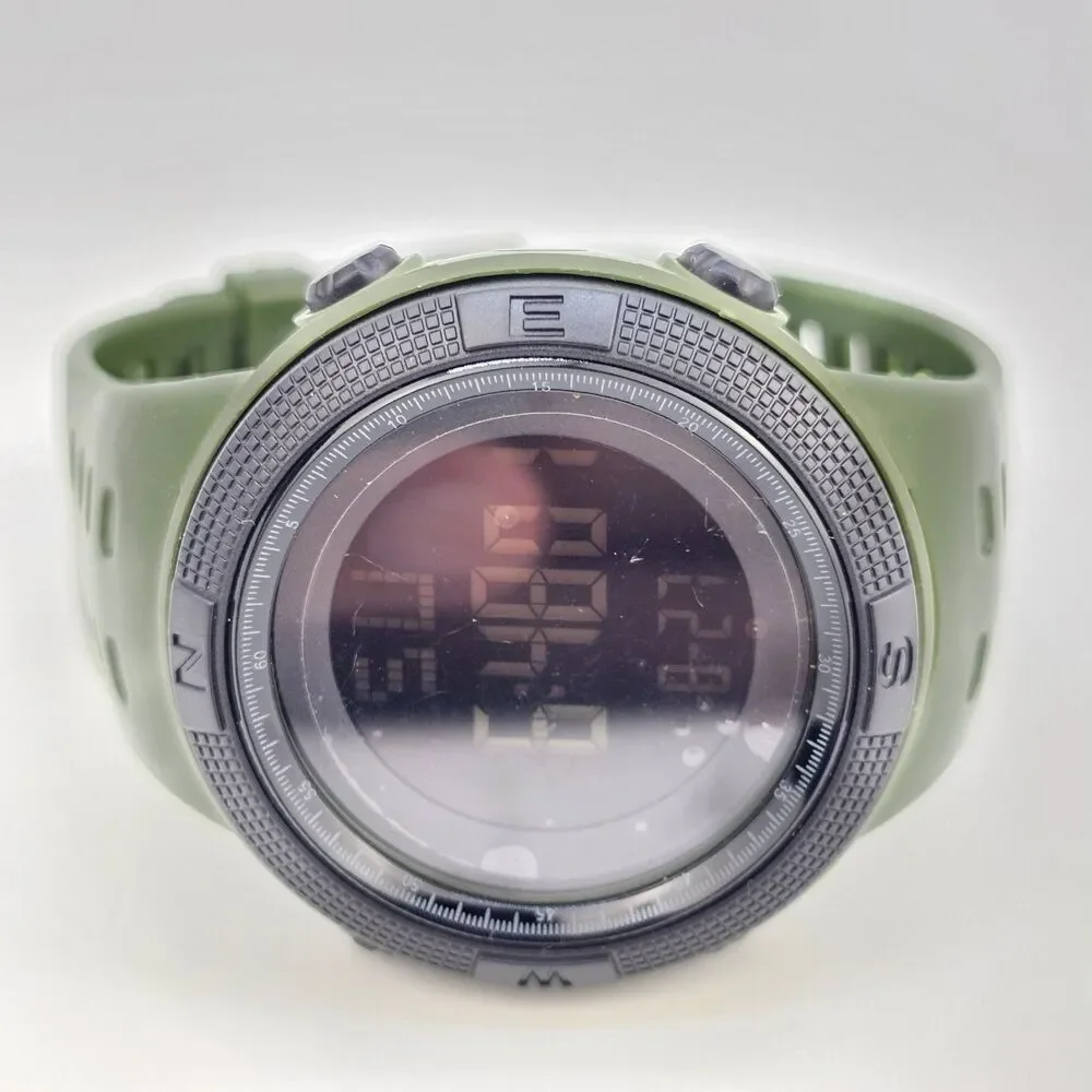 Men's Negative Display Digital Sports Watch 50MM Black Case Green Plastic‎ Bands